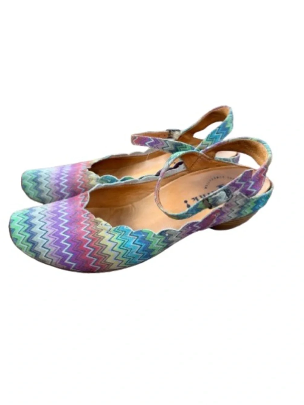 Think! Multicolor Zigzag Slingback Wedge Sandals Scalloped Edge EU 41 US 10